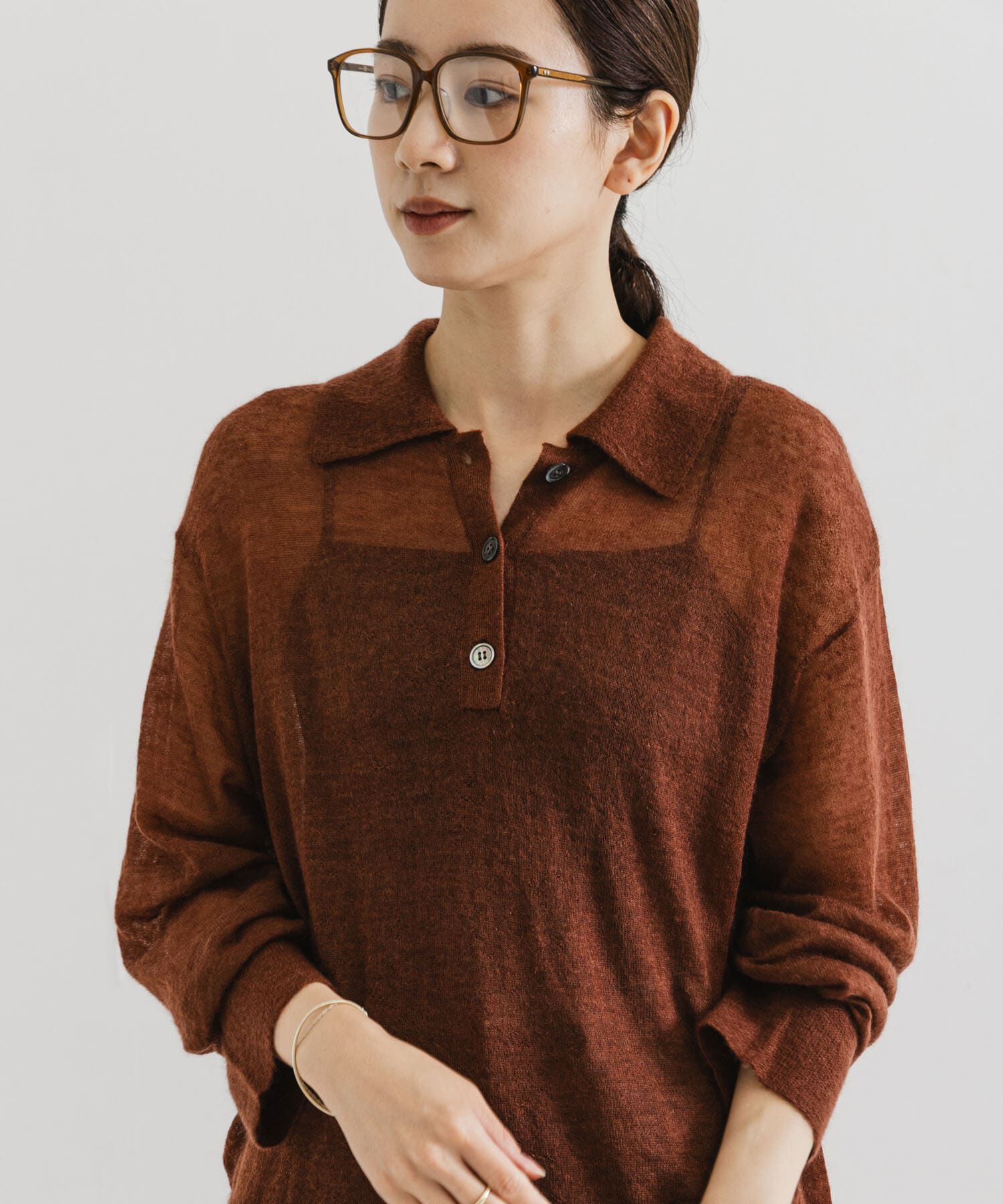URBAN RESEARCH「ヘアリーポロ衿付きニット」|ニット・セーター|ブラウン系その他