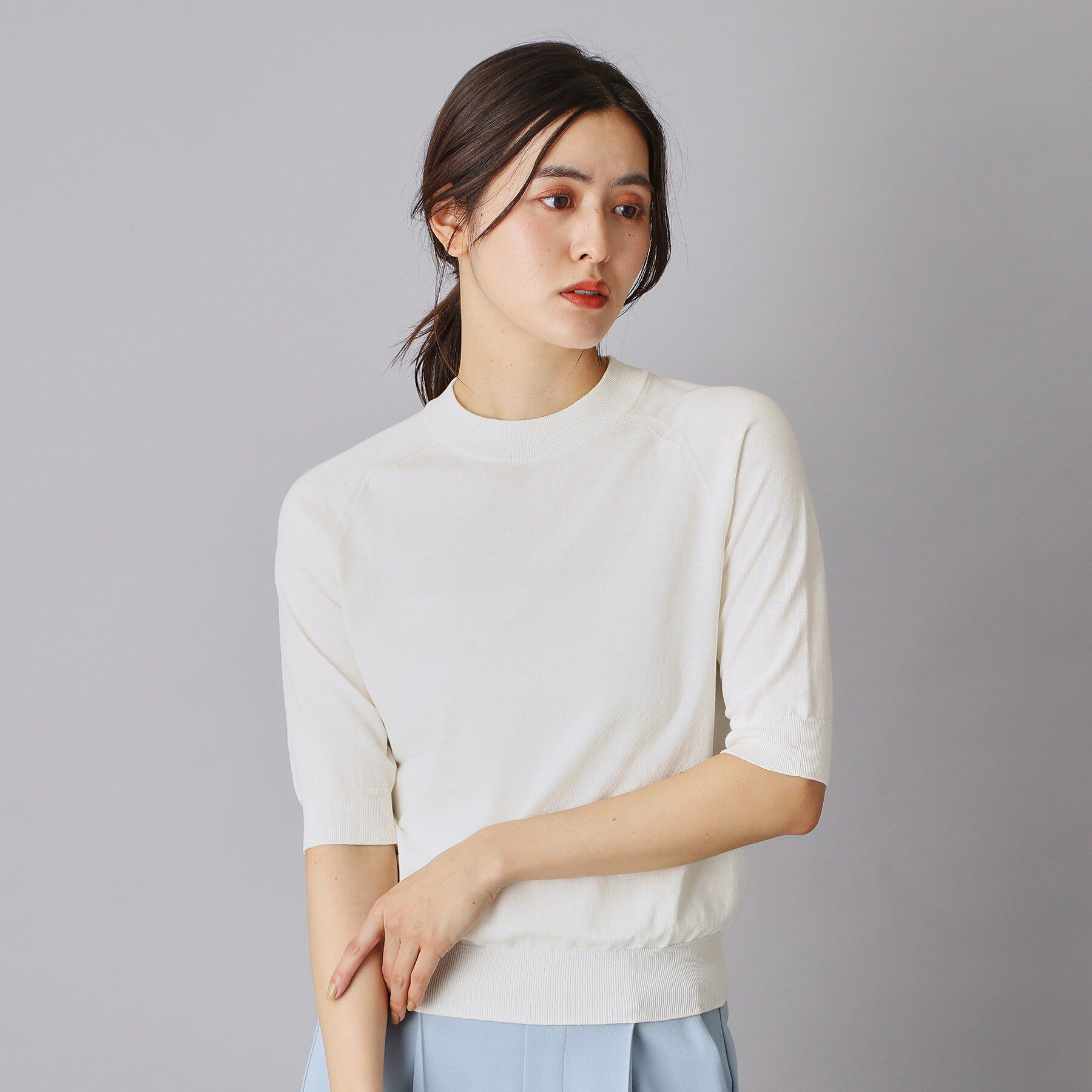 DRESSTERIOR「【ウォッシャブル】コットンシルクハーフスリーブニット」|ニット・セーター|