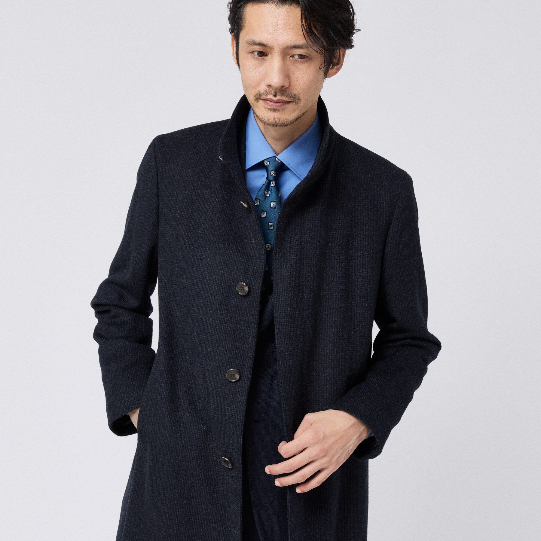 TAKEO KIKUCHI「【ウールカシミヤ混】スタンドカラー千鳥柄コート」|その他|