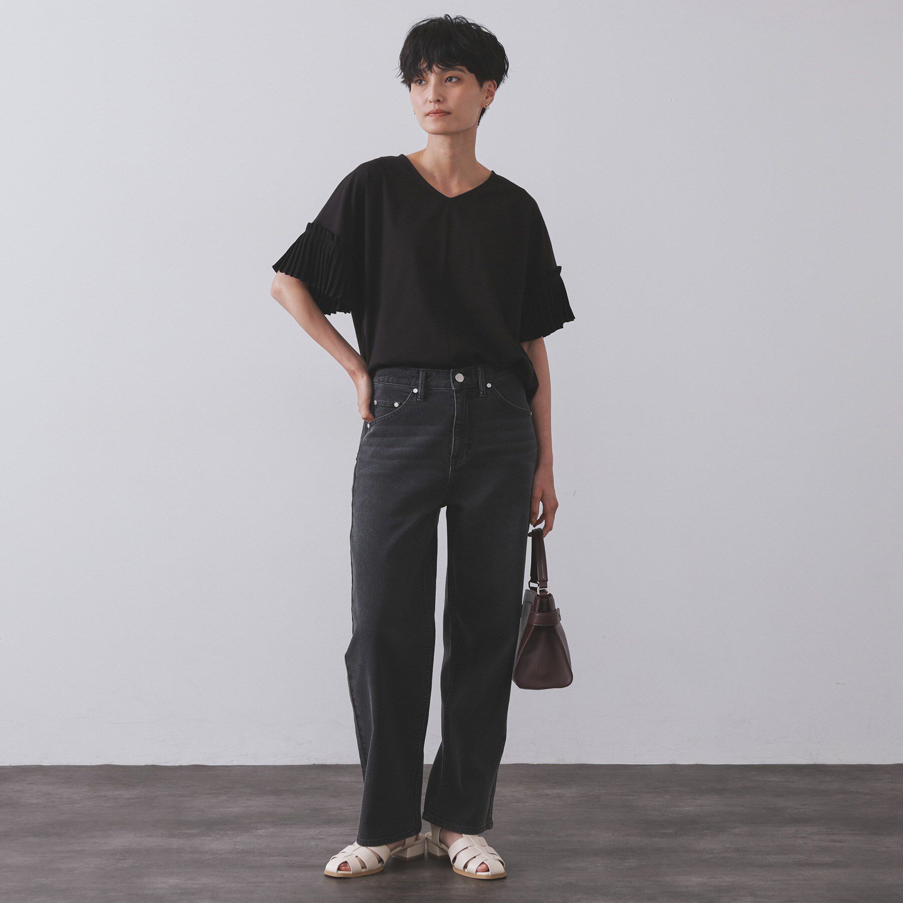 OPAQUE.CLIP「プリーツスリーブドッキングトップス【洗濯機洗い可】」|Tシャツ・カットソー|