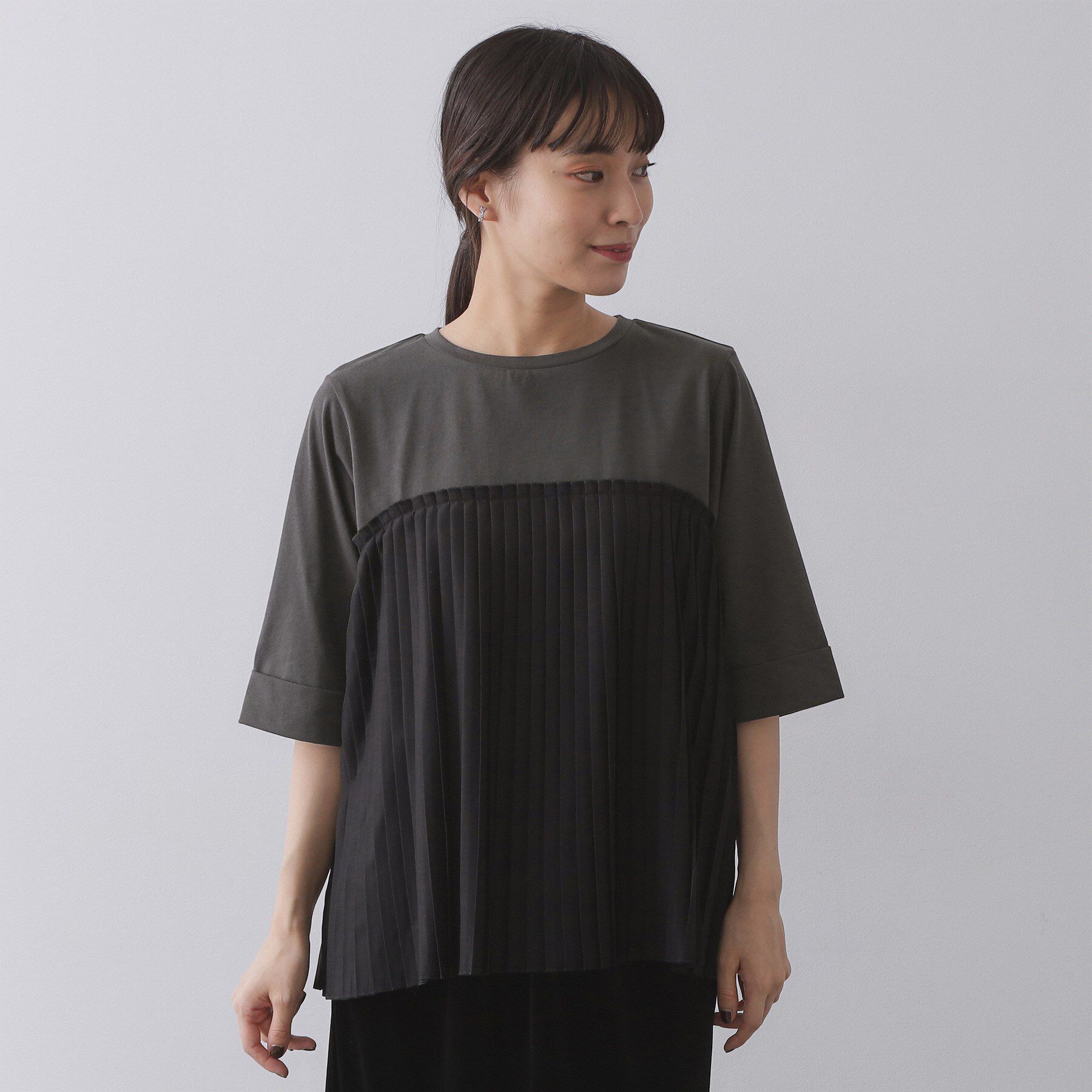 OPAQUE.CLIP「プリーツドッキングカットソー【洗濯機OK】」|Tシャツ・カットソー|