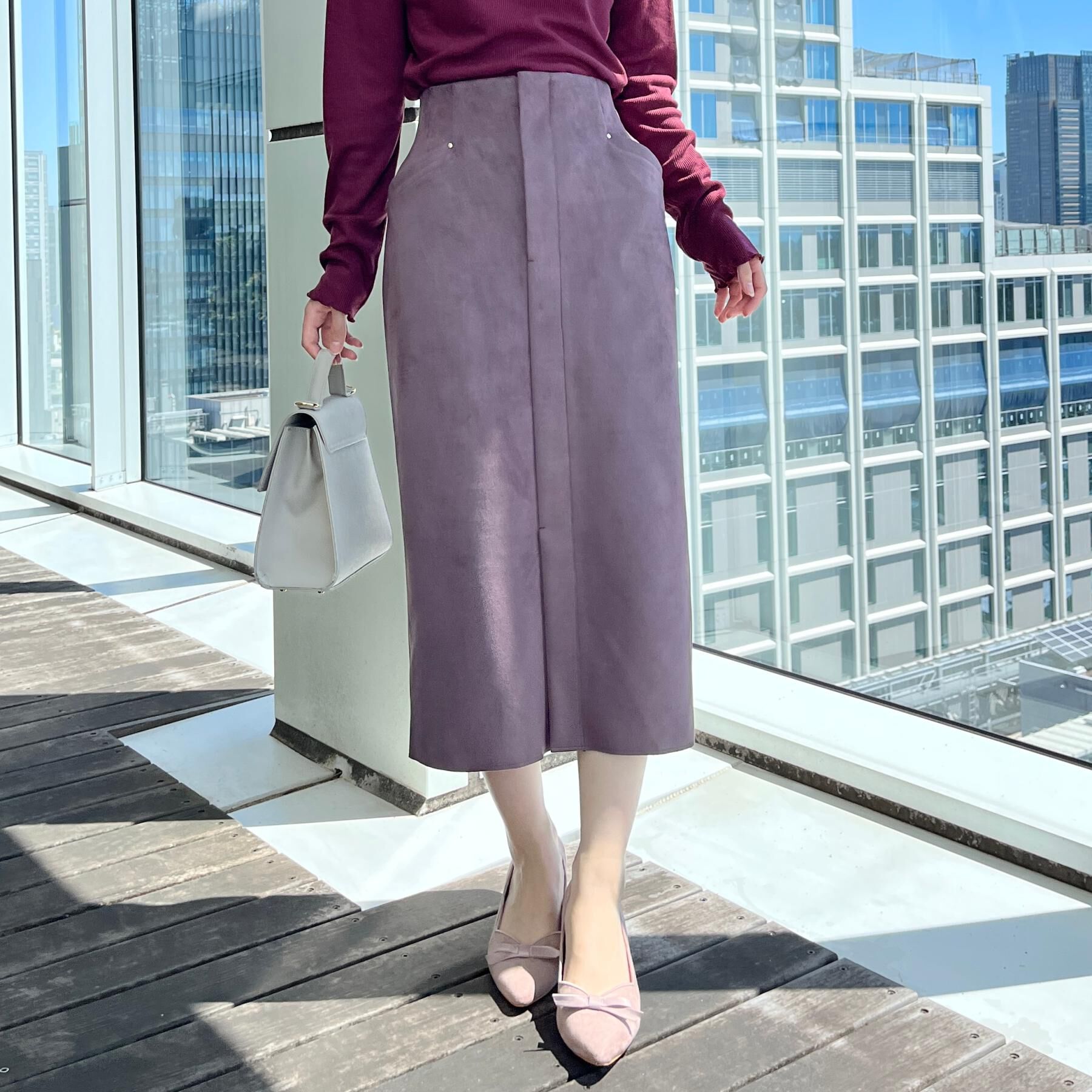 Couture broach「【洗える・ストレッチ・通勤】スエード調ダンボールIラインスカート」|スカート|