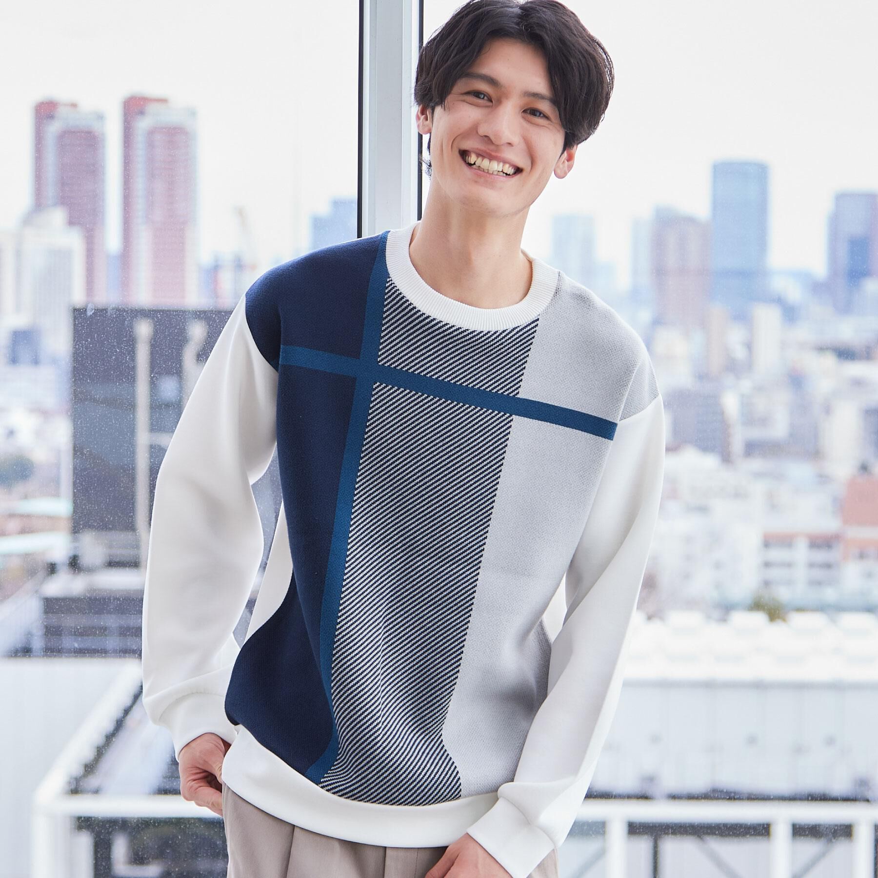 THE SHOP TK「チェック柄ダンボール スウェット 洗濯機OK」|Tシャツ・カットソー|