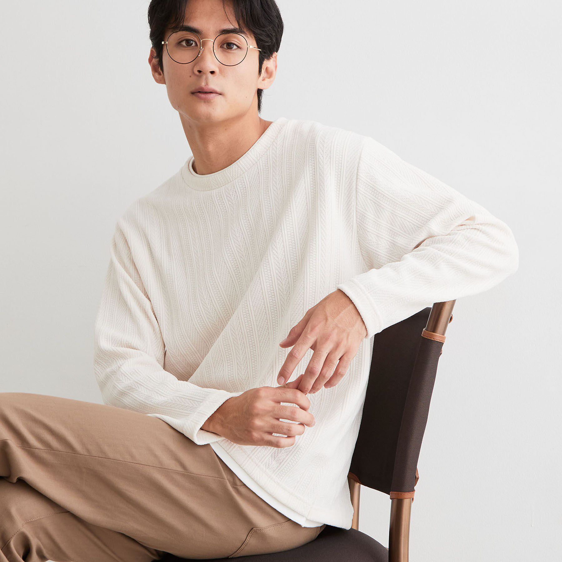 THE SHOP TK「【洗濯機OK】レイヤードモールニットTシャツ」|Tシャツ・カットソー|オフホワイト(003