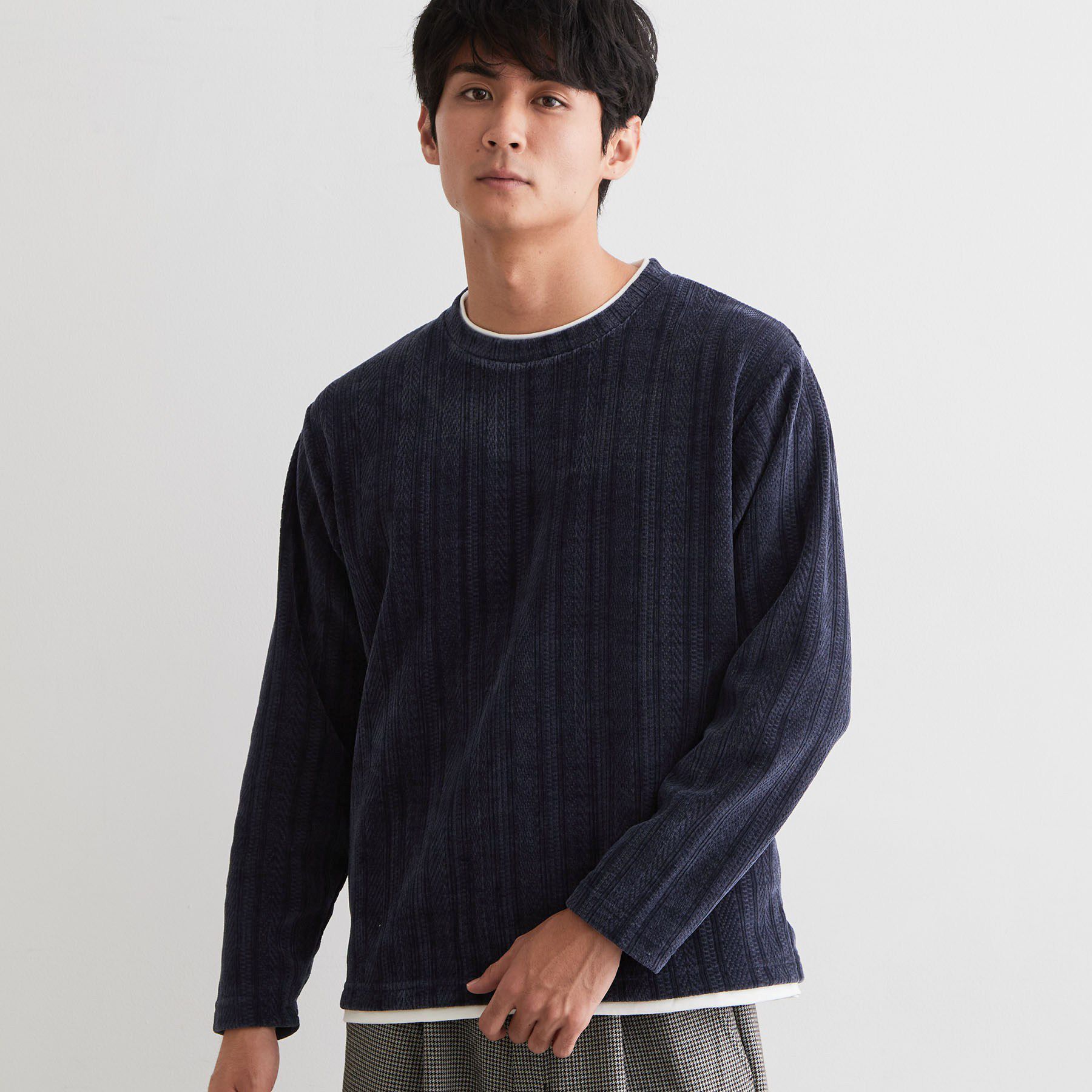 THE SHOP TK「【洗濯機OK】レイヤードモールニットTシャツ」|Tシャツ・カットソー|