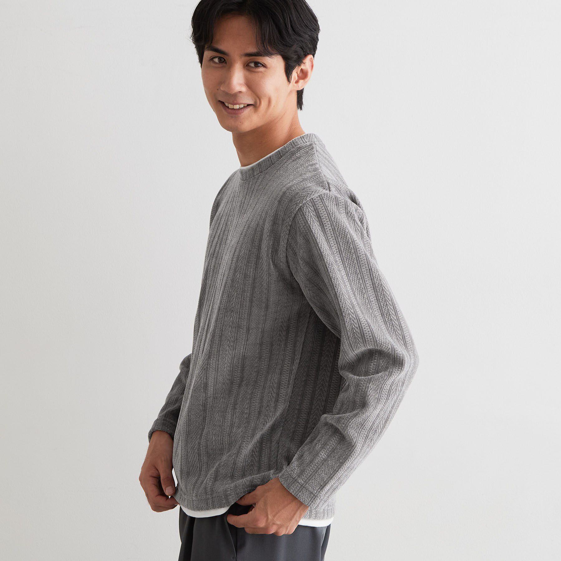 THE SHOP TK「【洗濯機OK】レイヤードモールニットTシャツ」|Tシャツ・カットソー|