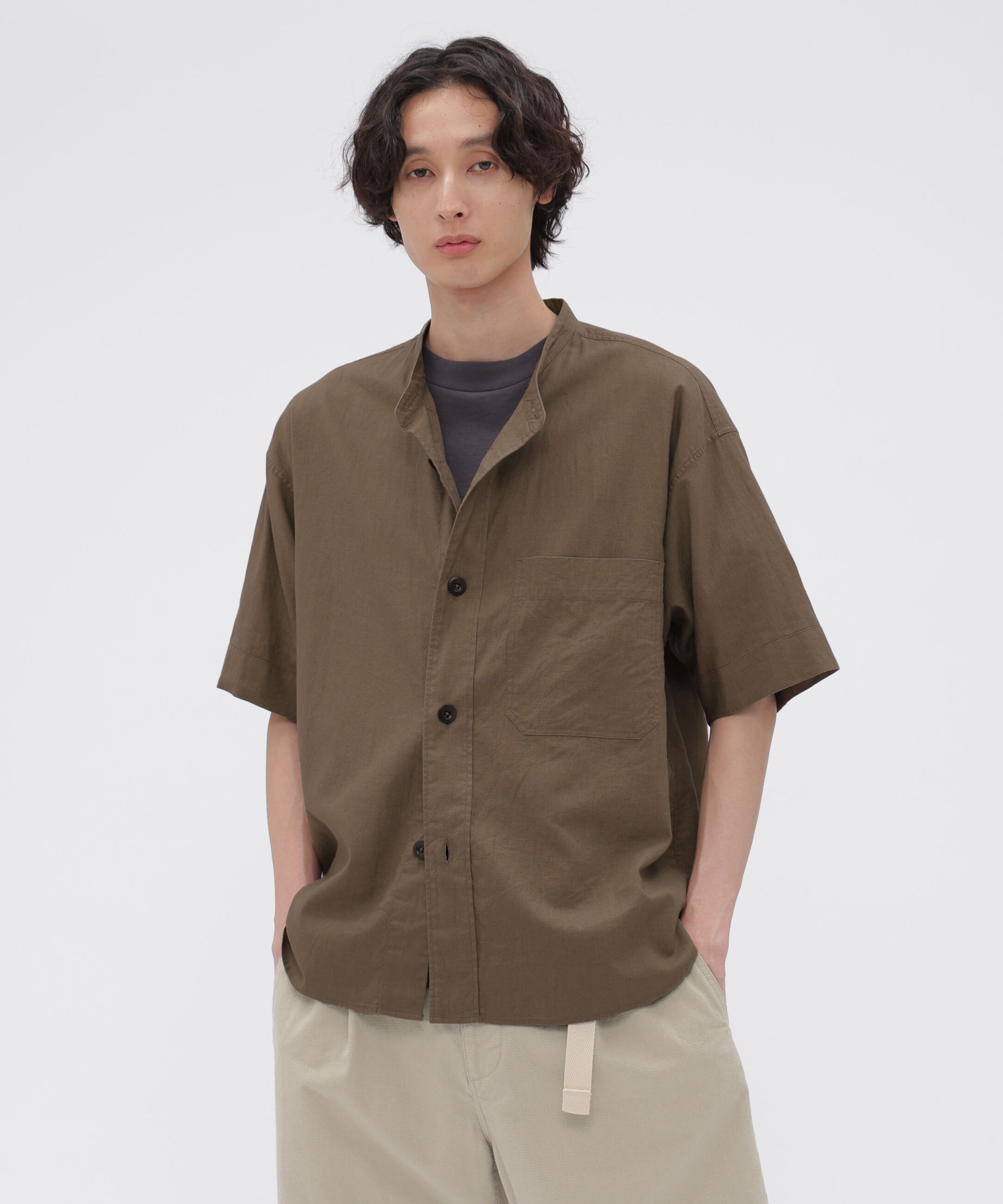 MHL.「SURFACE DYED COTTON LINEN SHIRT」|シャツ・ブラウス|TAN1