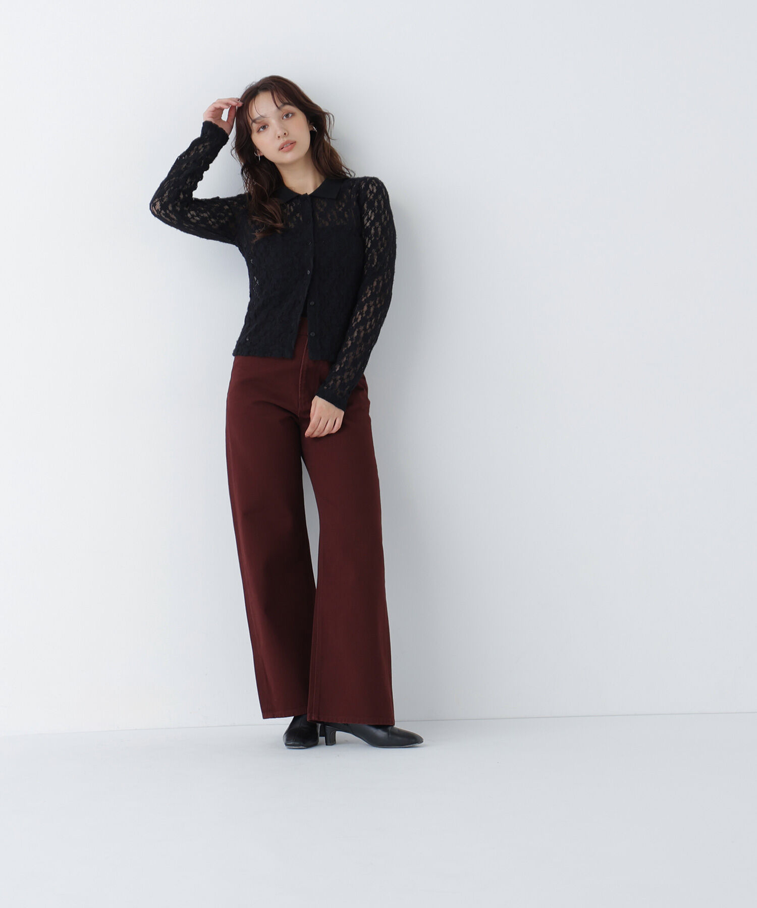  「＜CanCam.jp掲載＞シャツカラー起毛レースカットソー」|Tシャツ・カットソー|