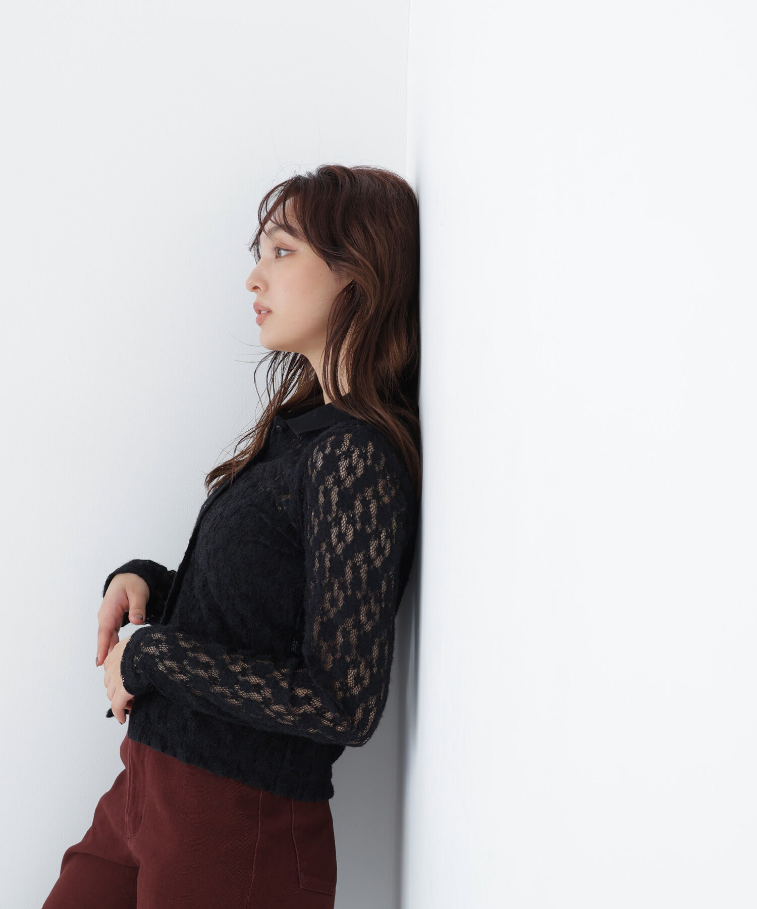  「＜CanCam.jp掲載＞シャツカラー起毛レースカットソー」|Tシャツ・カットソー|