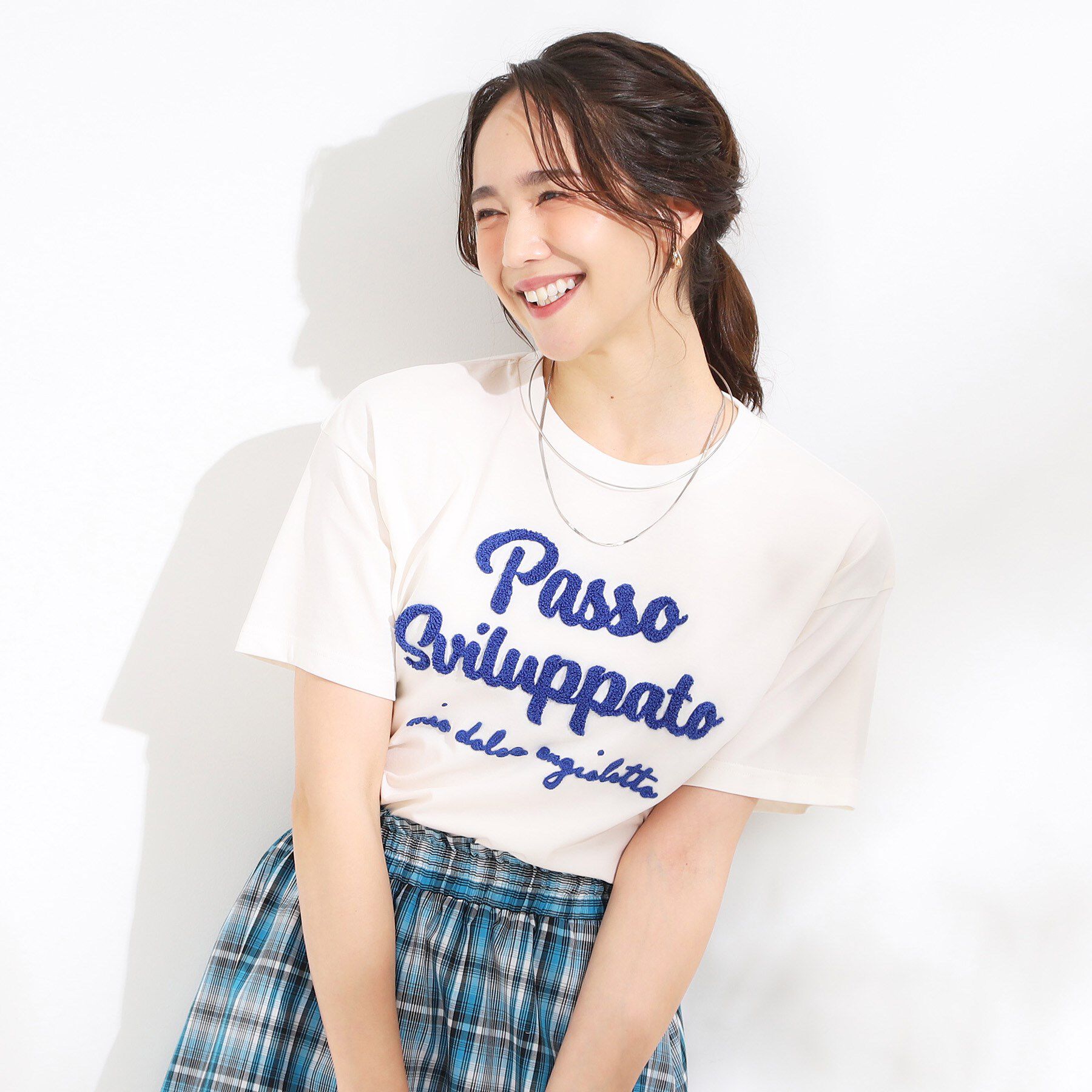 SHOO･LA･RUE「【ひんやり/S-LL】サガラ刺繍ロゴTシャツ」|Tシャツ・カットソー|