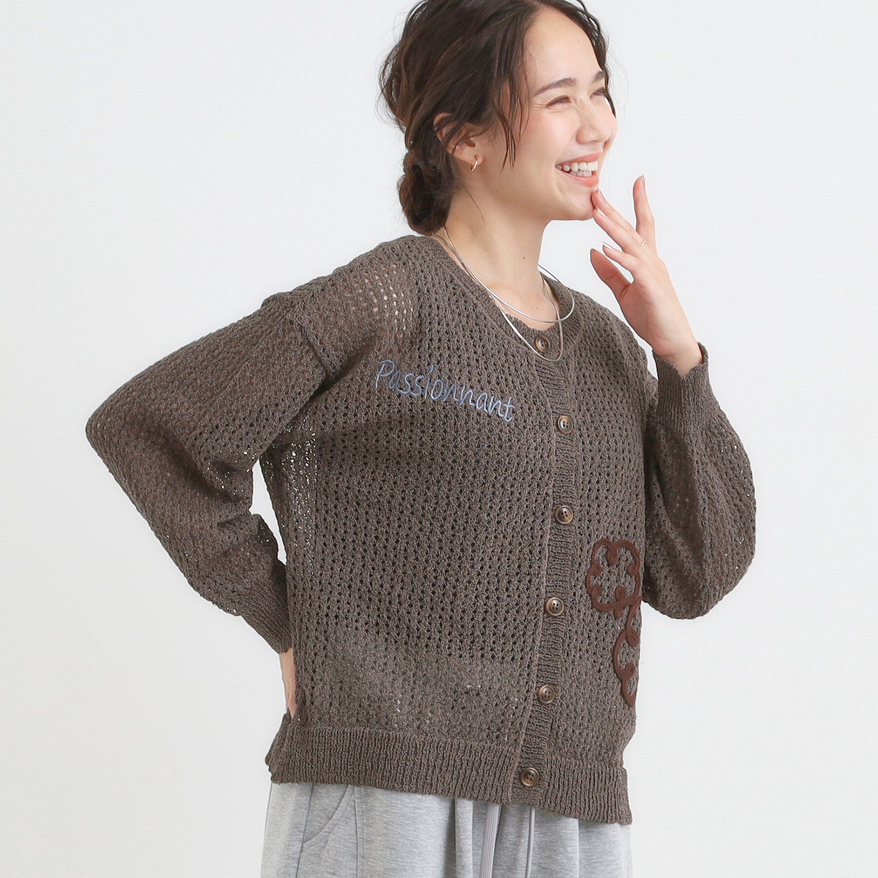 SHOO･LA･RUE「コード刺繍アソートメッシュカーディガン」|カーディガン|ブラウン(144)