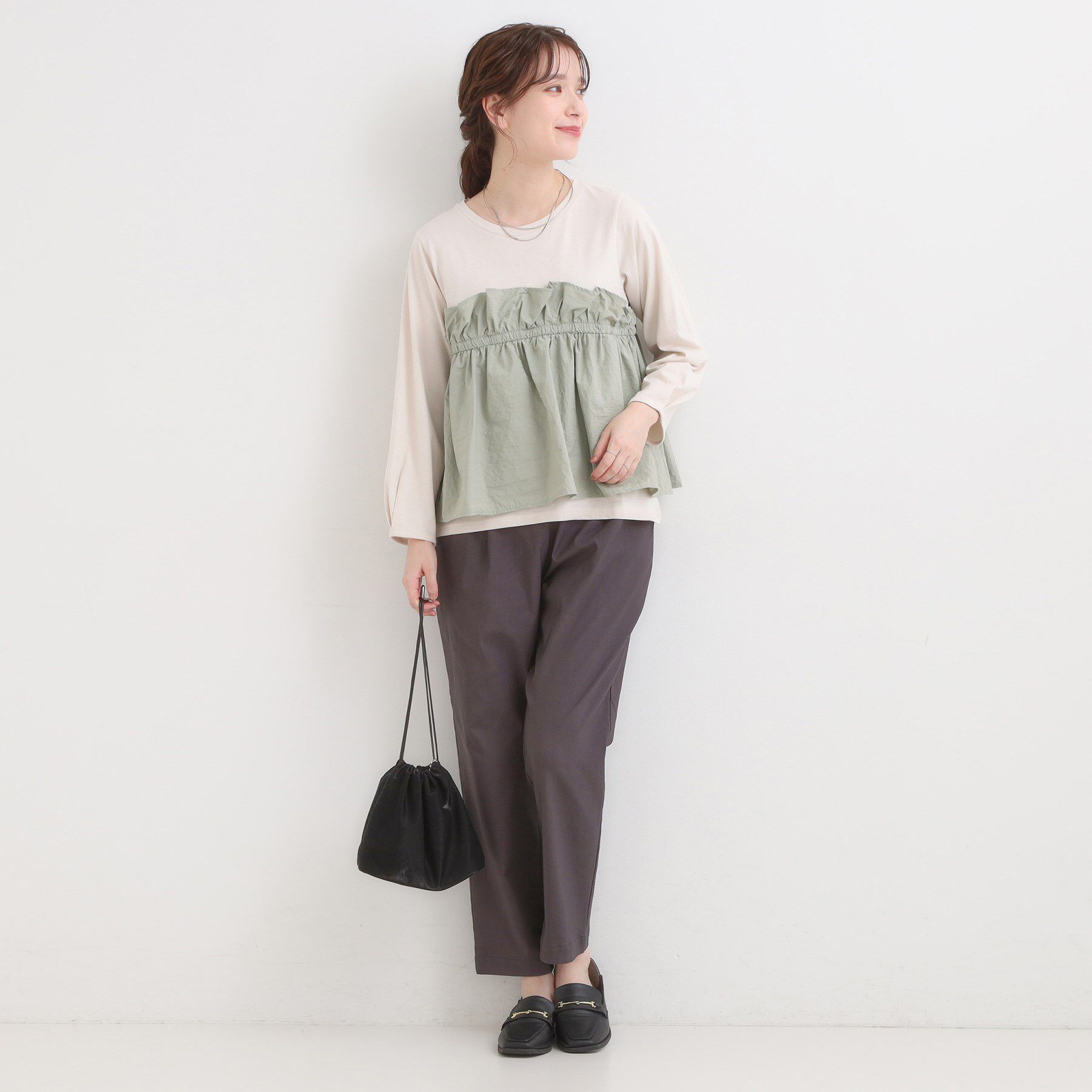 SHOO･LA･RUE「【洗濯機可/S-LL】1枚で華やか フリルドッキングトップス」|Tシャツ・カットソー|
