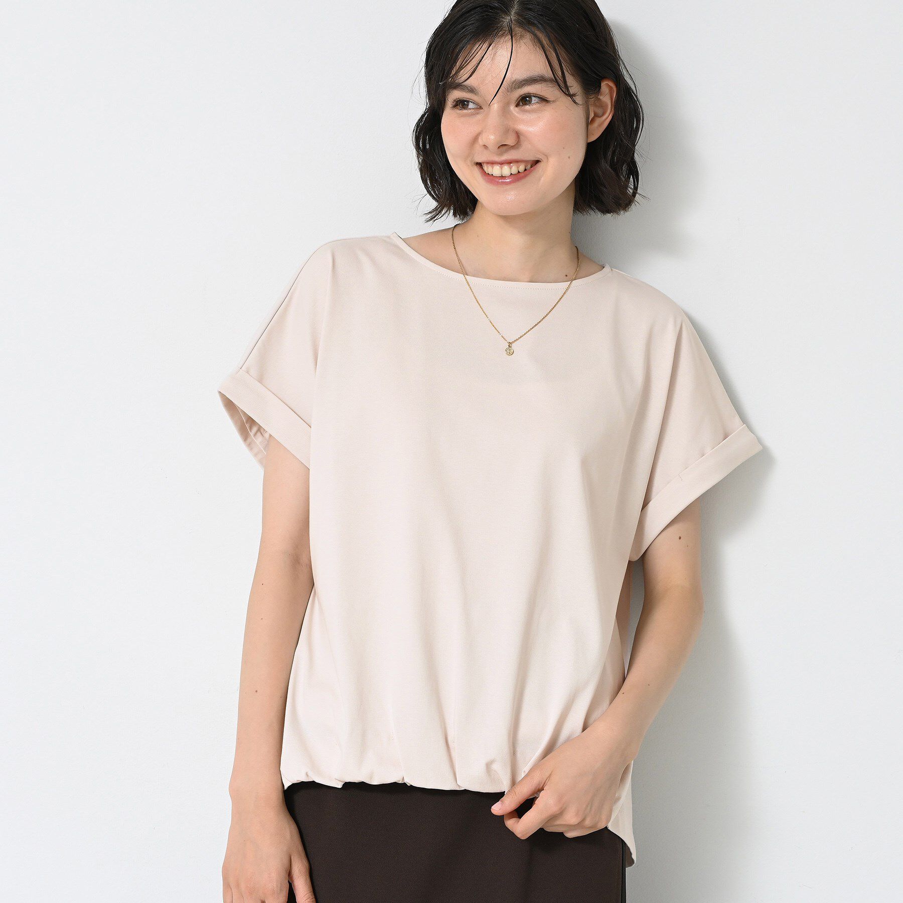 Dessin「【二の腕カバー／UVカット】ロールアップスリーブ裾ギャザーカットソー」|Tシャツ・カットソー|