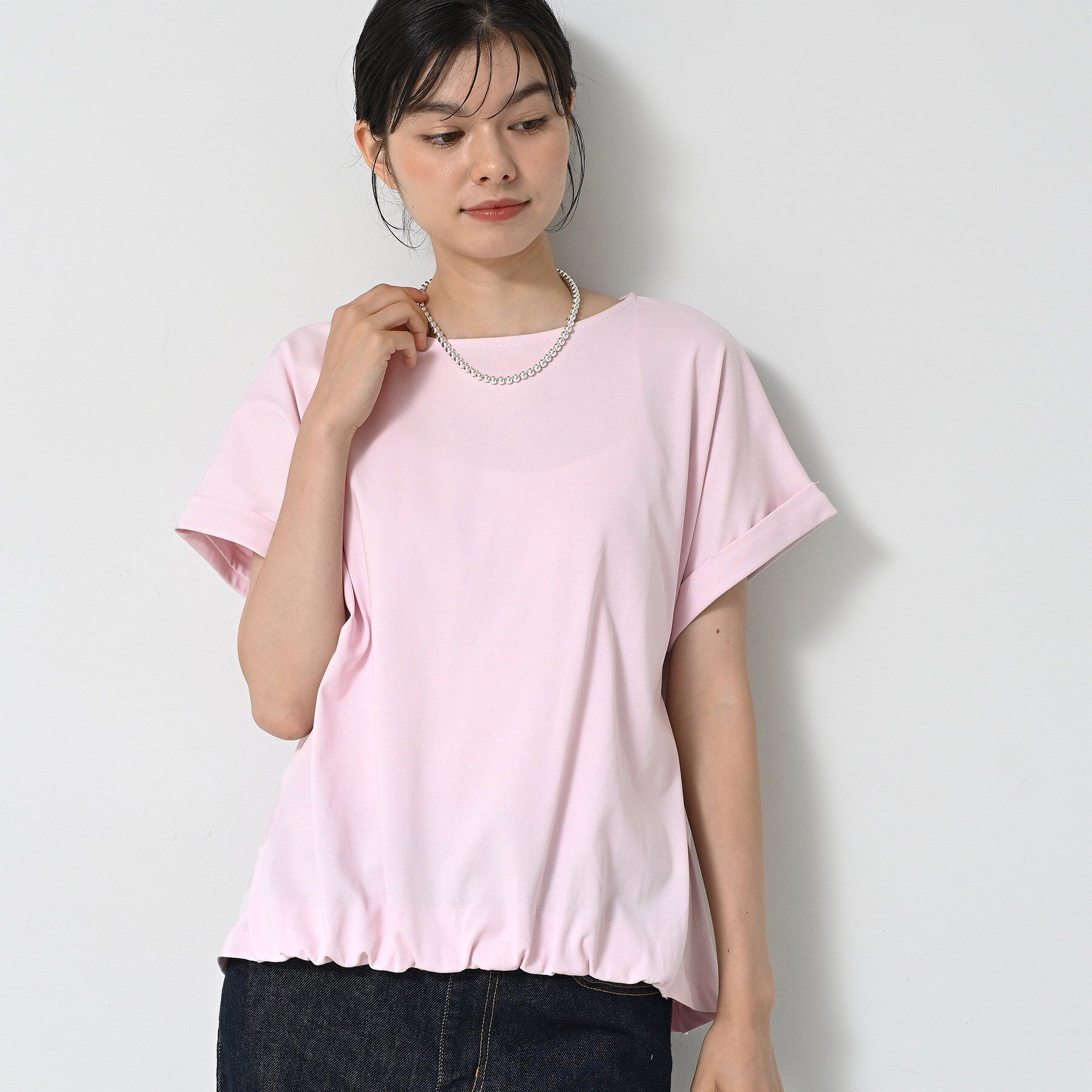 Dessin「【二の腕カバー／UVカット】ロールアップスリーブ裾ギャザーカットソー」|Tシャツ・カットソー|