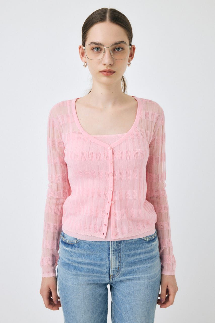 MOUSSY「SHEER BORDER カーディガン」|ニット・セーター|PNK