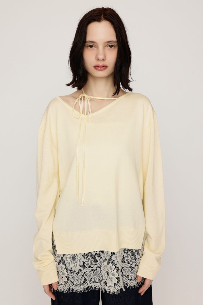 SLY「LACE TRIM V NECK KNIT トップス」|ニット・セーター|