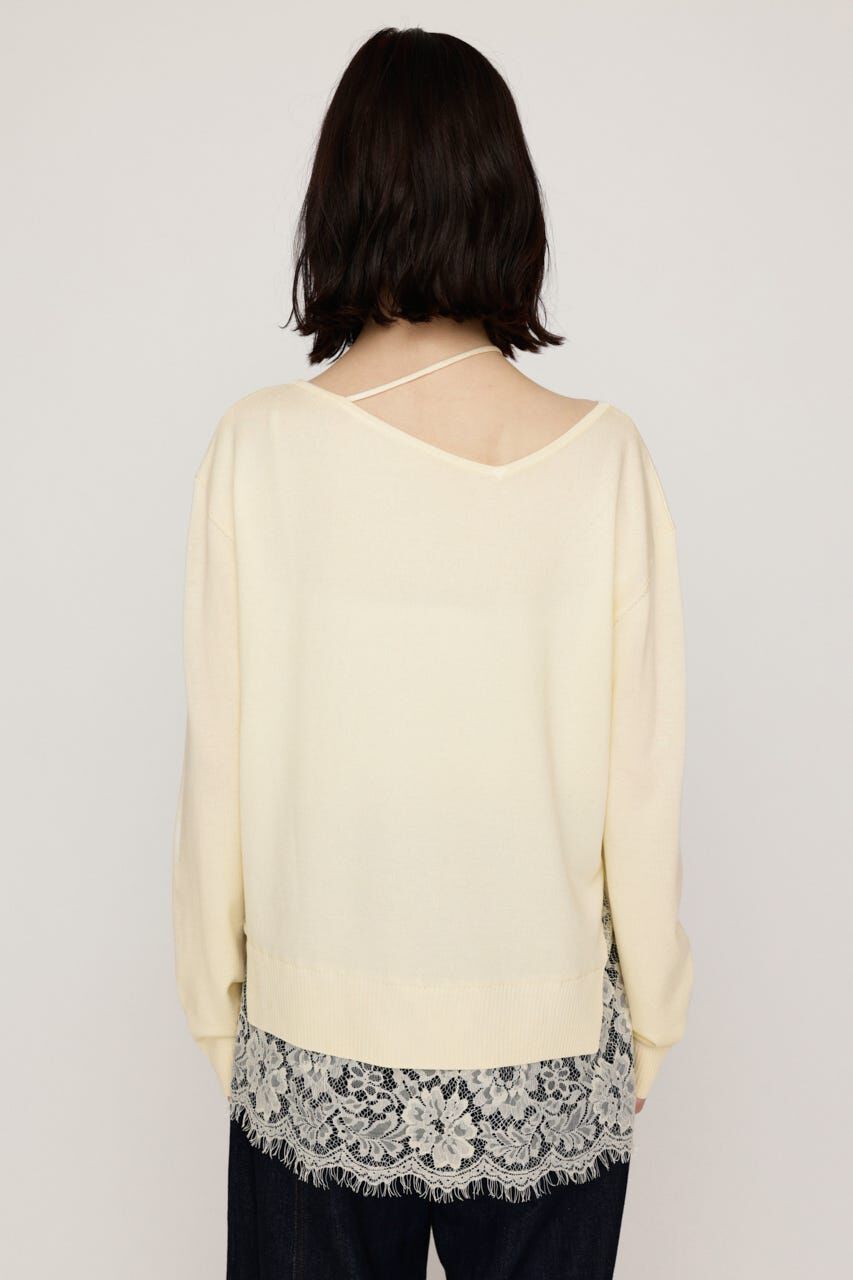 SLY「LACE TRIM V NECK KNIT トップス」|ニット・セーター|