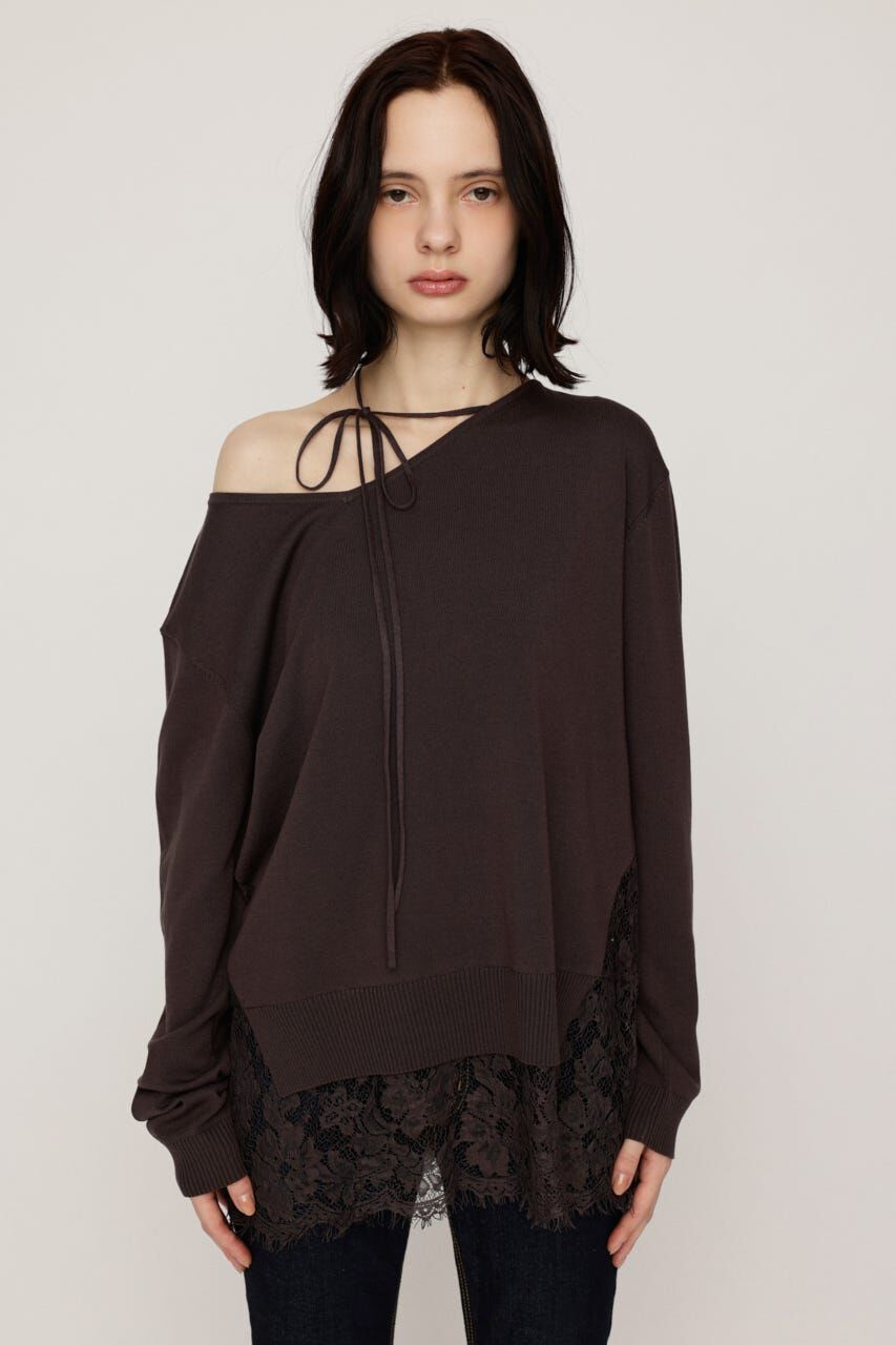 SLY「LACE TRIM V NECK KNIT トップス」|ニット・セーター|