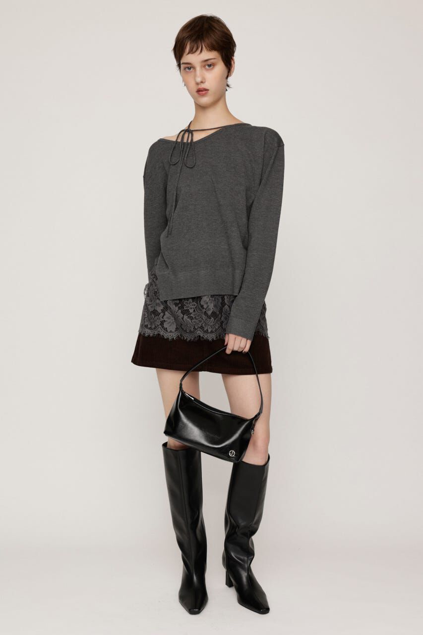 SLY「LACE TRIM V NECK KNIT トップス」|ニット・セーター|