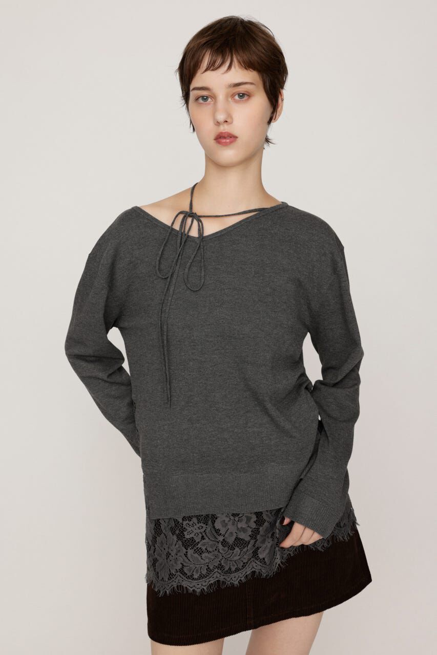 SLY「LACE TRIM V NECK KNIT トップス」|ニット・セーター|