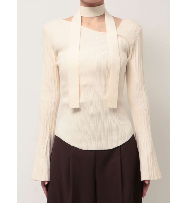 LAGUNAMOON「ボウタイアシンメトリーネックニットプルオーバー」|ニット・セーター|
