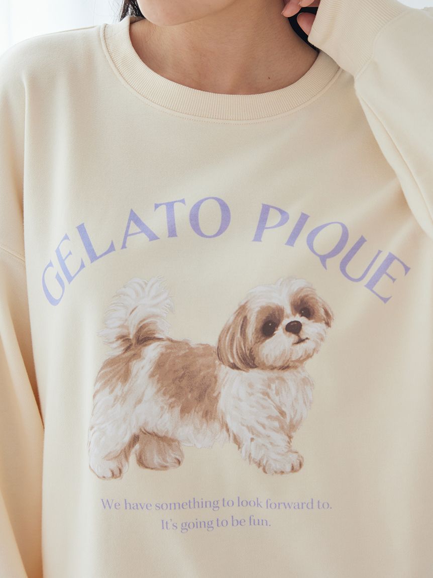 gelato pique「【ラッピング済み】【UVカット】お散歩ドッグワンポイント裏毛プルオーバー&総柄ロングパンツSET」|ルームウェア|