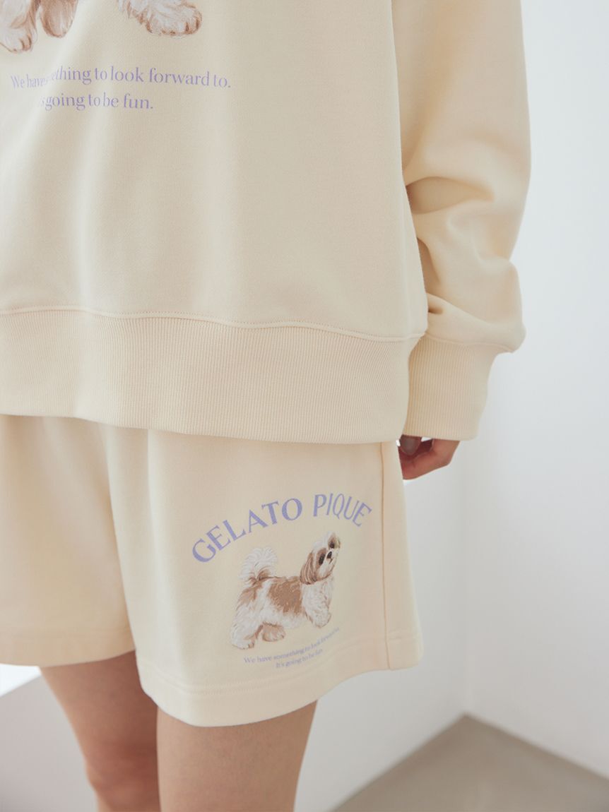 gelato pique「【ラッピング済み】【UVカット】お散歩ドッグワンポイント裏毛プルオーバー&総柄ロングパンツSET」|ルームウェア|