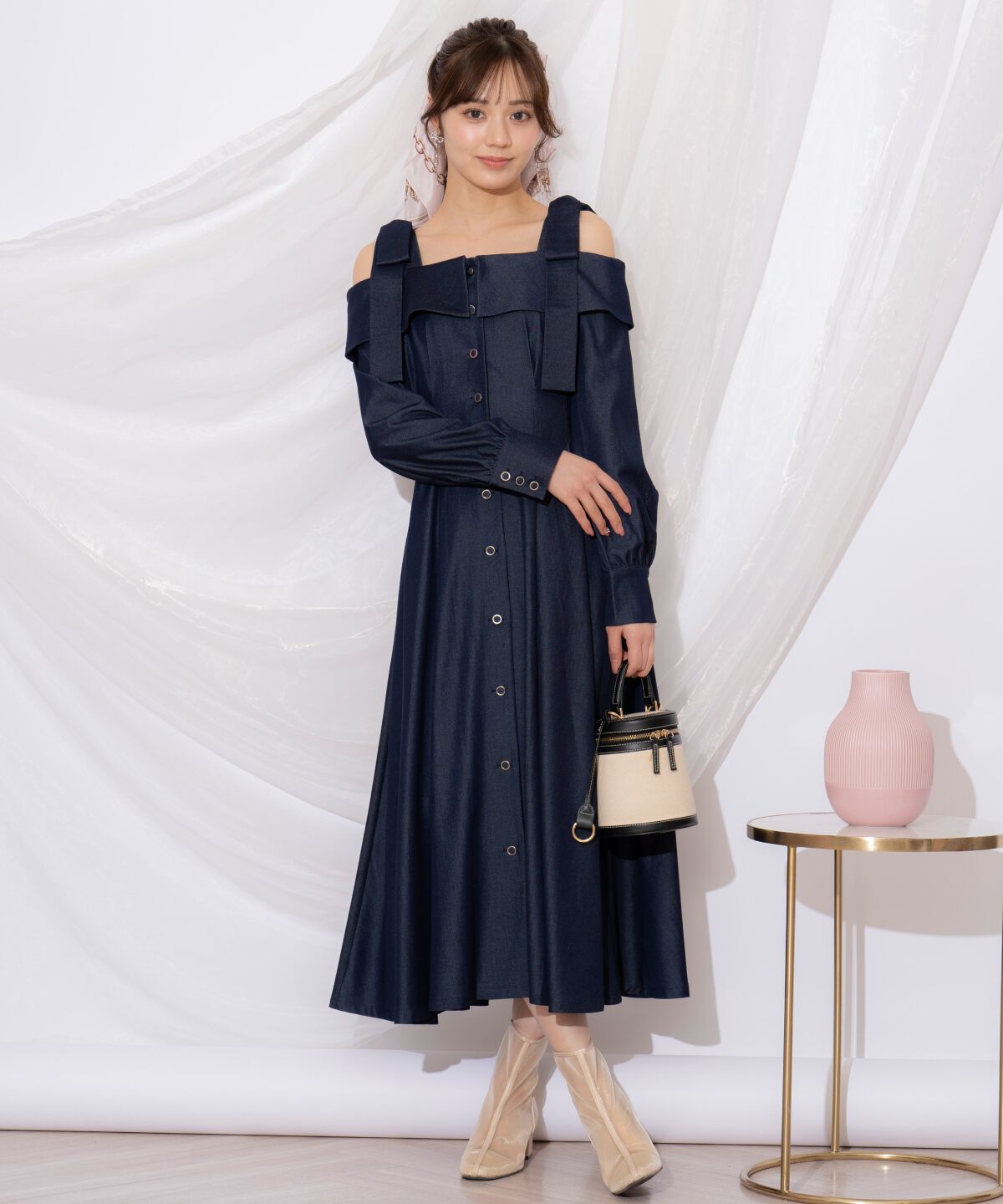 WILLSELECTION「ショルダーリボンタックウエストシャツワンピース」|ワンピース|