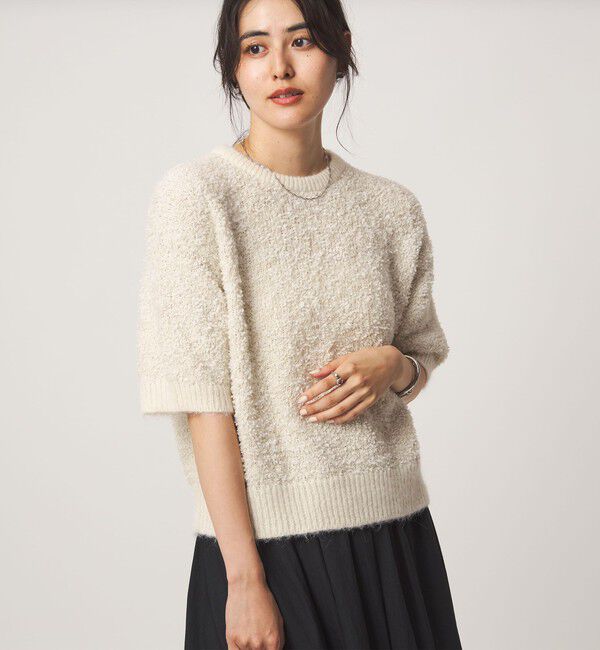 UNITED ARROWS green label relaxing「リボンヤーン ハーフスリーブ ニット プルオーバー」|ニット・セーター|OFF WHITE