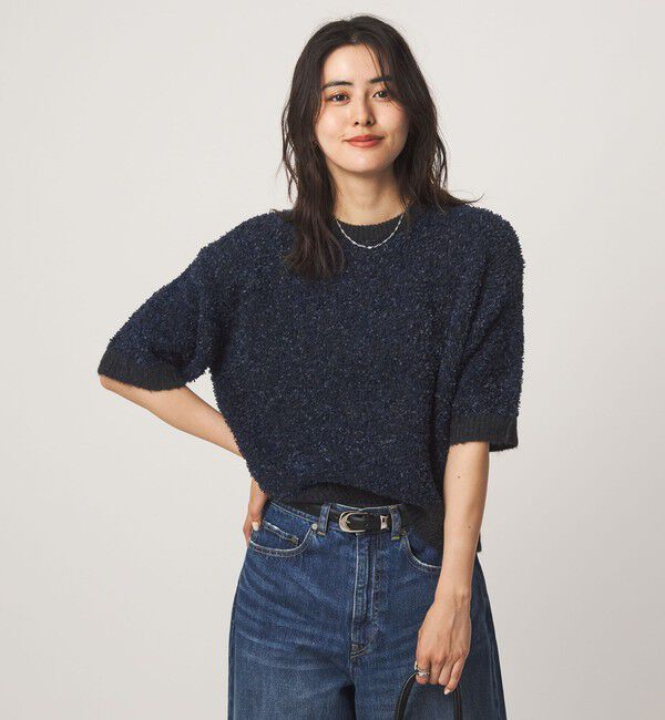 UNITED ARROWS green label relaxing「リボンヤーン ハーフスリーブ ニット プルオーバー」|ニット・セーター|