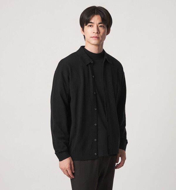UNITED ARROWS green label relaxing「【WEB限定】JUST fit ハイゲージ ポロニット カーディガン」|カーディガン|BLACK