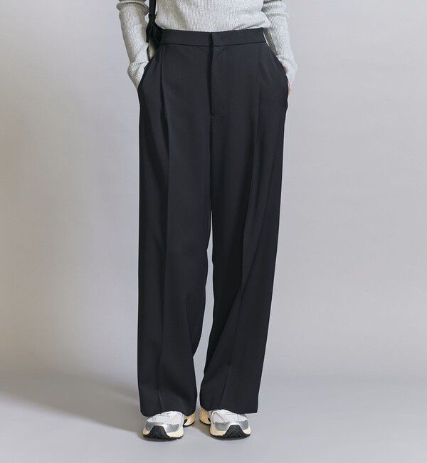 BEAUTY&YOUTH UNITED ARROWS「【WEB限定 Wardrobe DAILY MINIMAL】ダブルクロス タックワイドストレートパンツ ウォッシャブル」|スラックス|