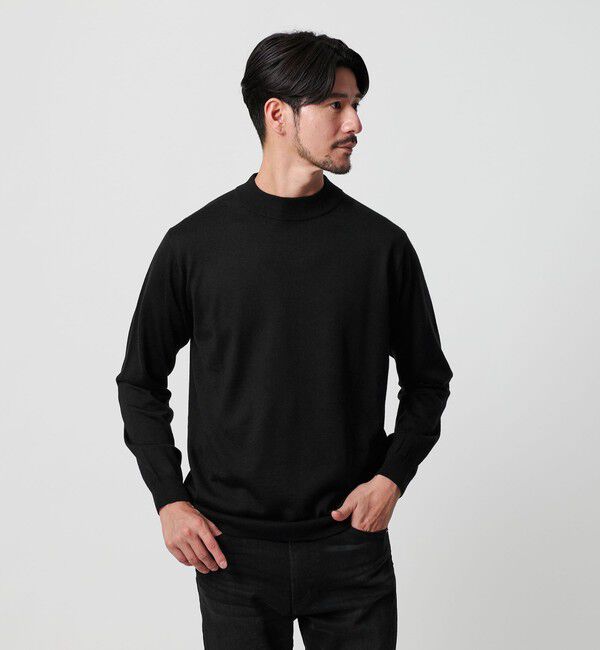 BEAUTY&YOUTH UNITED ARROWS「【WEB限定 WARDROBE SMART】マシーンウォッシャブル ウールミックス ジャケット クルーネック」|ニット・セーター|BLACK