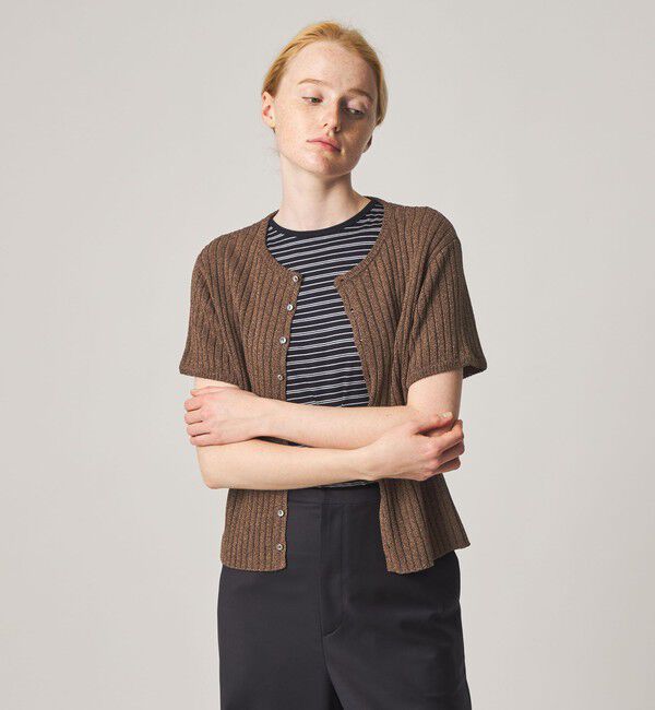 STEVEN ALAN「＜Steven Alan＞リブ ショートスリーブ カーディガン」|カーディガン|DK.BROWN