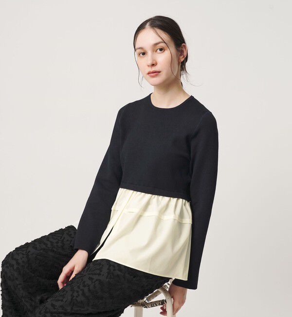 BEAUTY&YOUTH UNITED ARROWS「【WEB限定 Wardrobe DAILY MINIMAL】レイヤードフレアニットプルオーバー ウォッシャブル」|ニット・セーター|NAVY