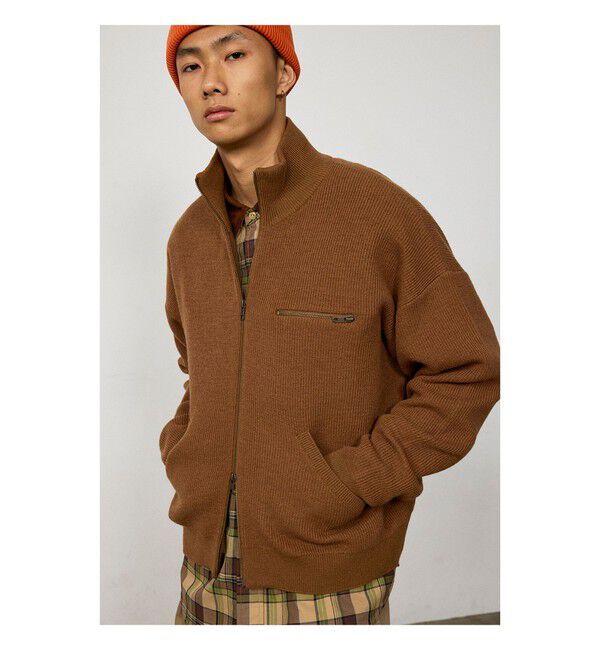BEAMS「9G ダブルフェイス フルジップ ニット」|ニット・セーター|BROWN