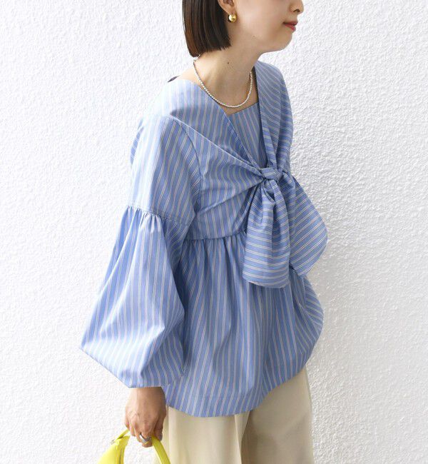 SHIPS for women「【WEB限定】〈手洗い可能〉前後 2WAY リボン デザイン ストライプ ブラウス」|シャツ・ブラウス|