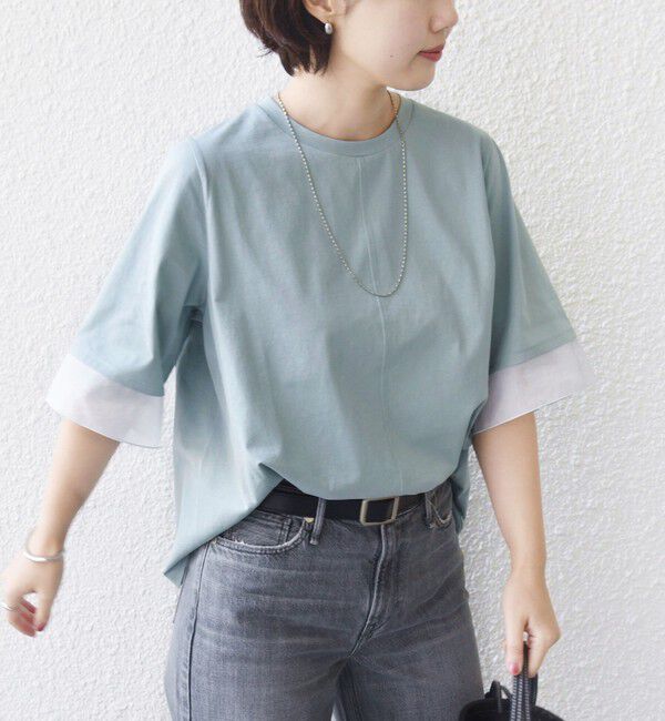 SHIPS for women「【WEB限定】〈接触冷感 / UVカット〉シアー オーガンジー コンビ プルオーバー」|Tシャツ・カットソー|
