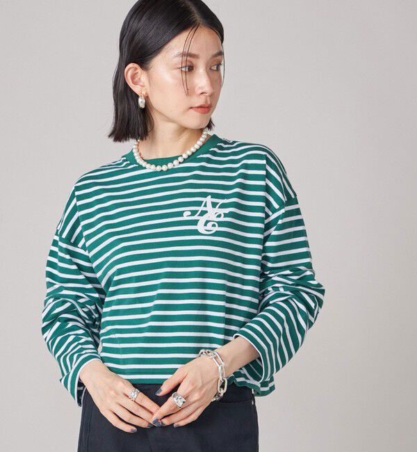 SHIPS for women「SHIPS NINE CASE:ボーダー 長袖 TEE」|Tシャツ・カットソー|グリーン
