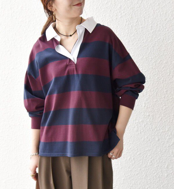 SHIPS any「〈洗濯機可能〉ワイド ボーダー ラガー シャツ」|Tシャツ・カットソー|ネイビー