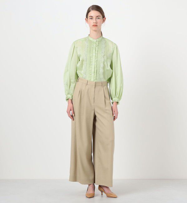 Ballsey「コットンシルクサテン タック＆レースブラウス」|シャツ・ブラウス|