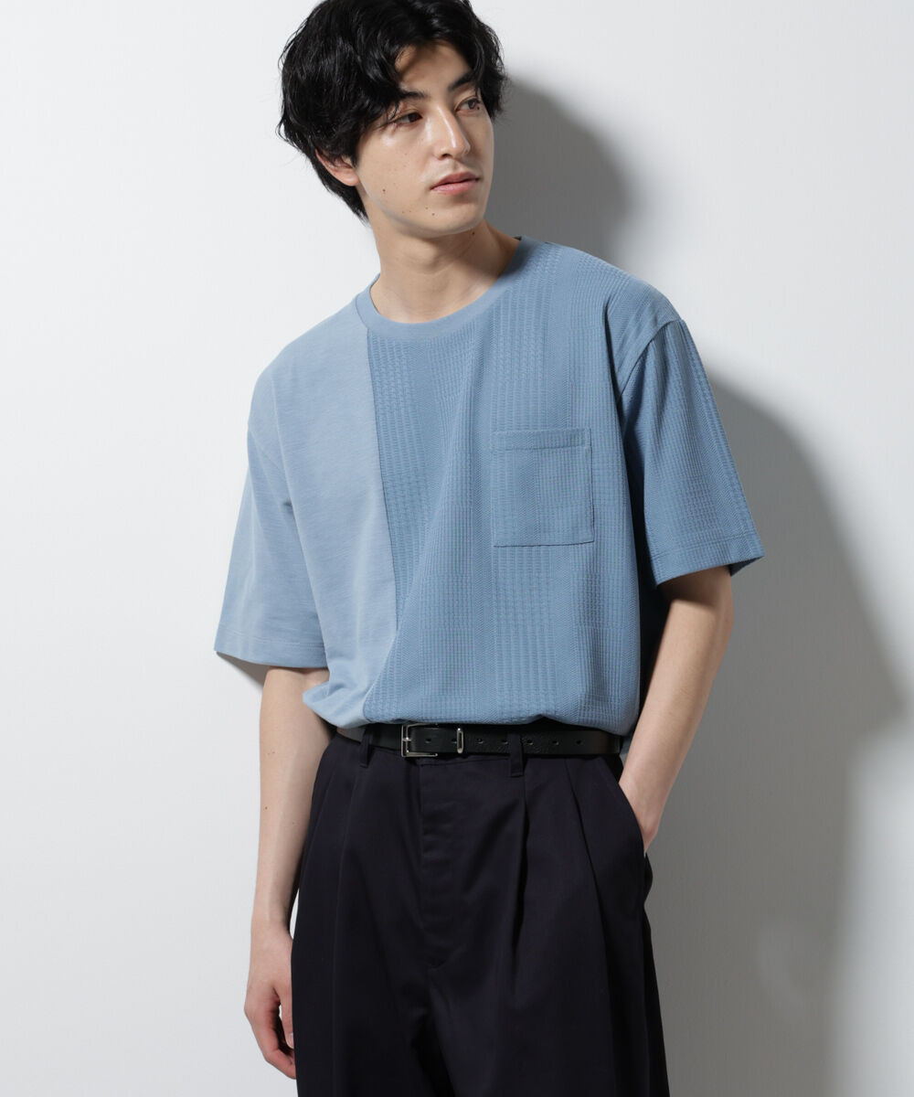 nano･universe「リンクスカノコ コンビTシャツ 半袖」|Tシャツ・カットソー|ブルー