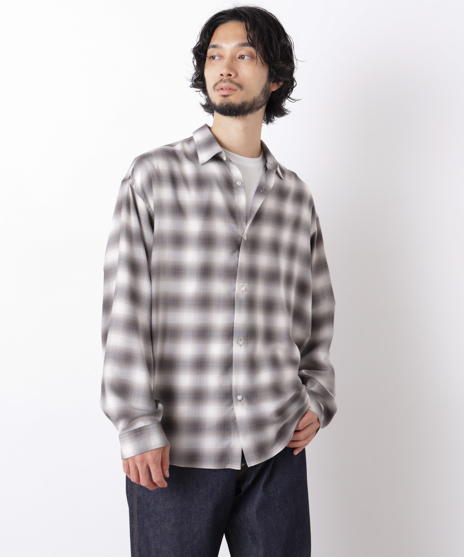  「｢OtoNANO｣LIM-BRESS クリアチェックワイドシャツ 長袖」|シャツ・ブラウス|