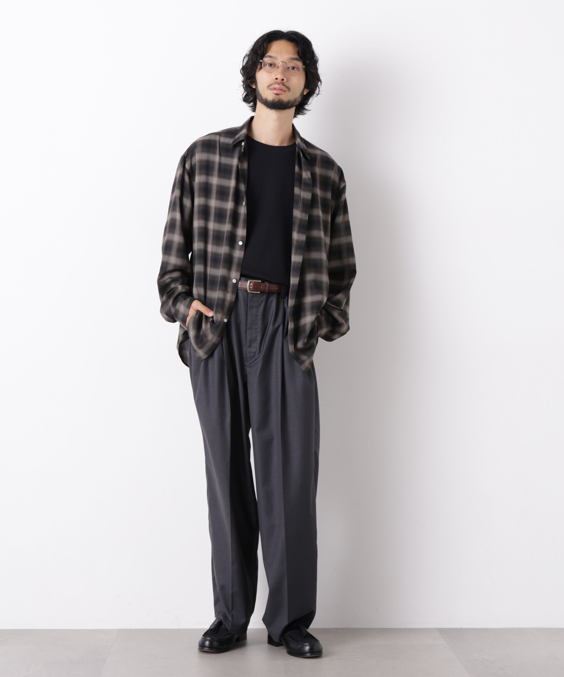  「｢OtoNANO｣LIM-BRESS クリアチェックワイドシャツ 長袖」|シャツ・ブラウス|