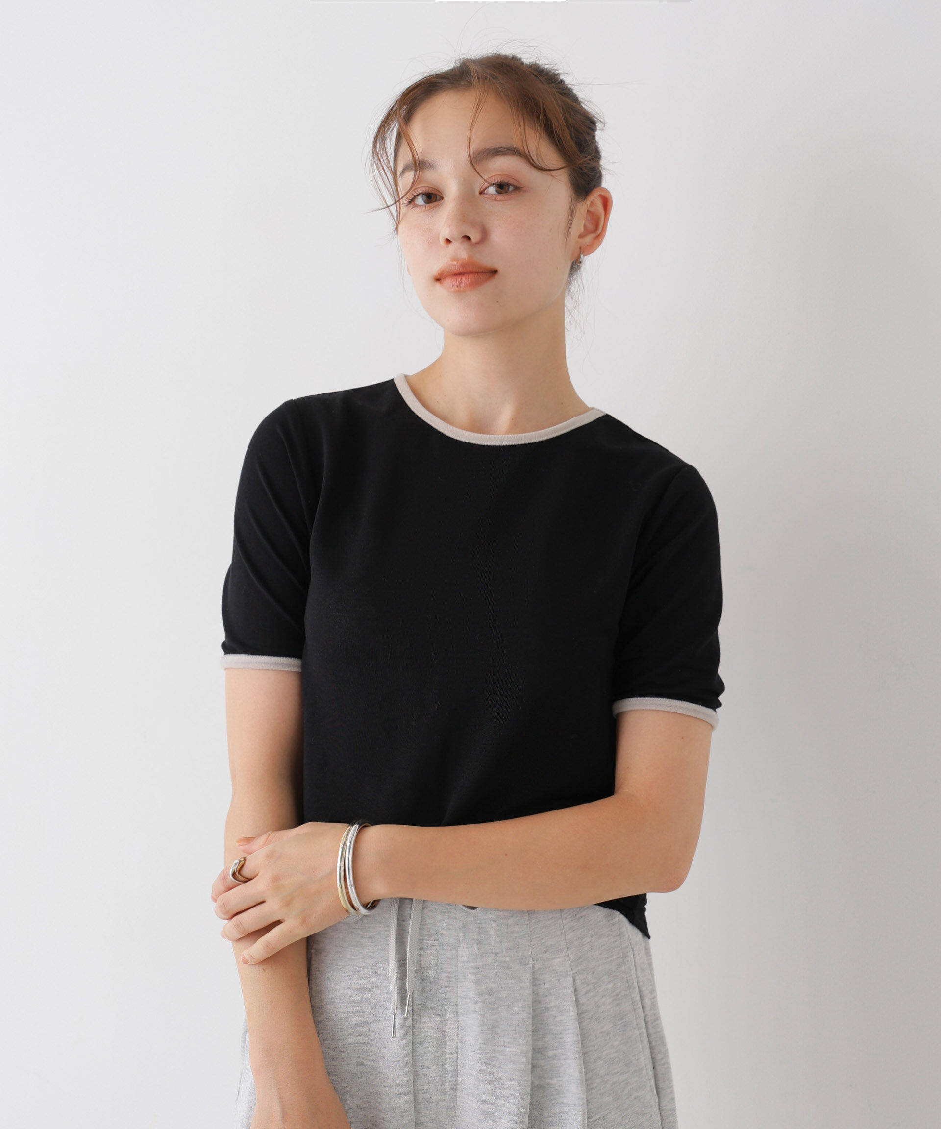 NANO universe「WEB限定/ベロアパイピングリンガーTシャツ」|Tシャツ・カットソー|