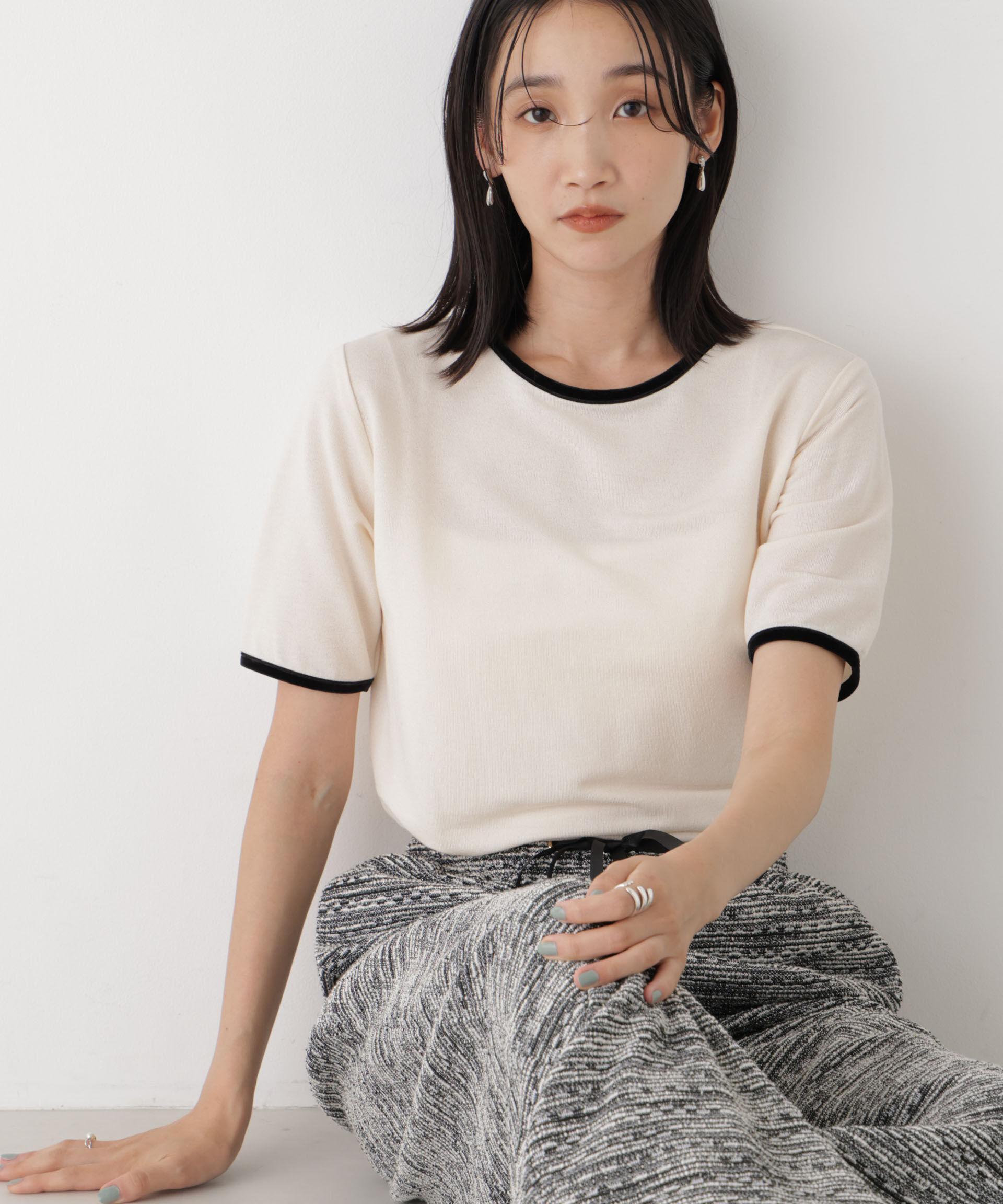 NANO universe「WEB限定/ベロアパイピングリンガーTシャツ」|Tシャツ・カットソー|
