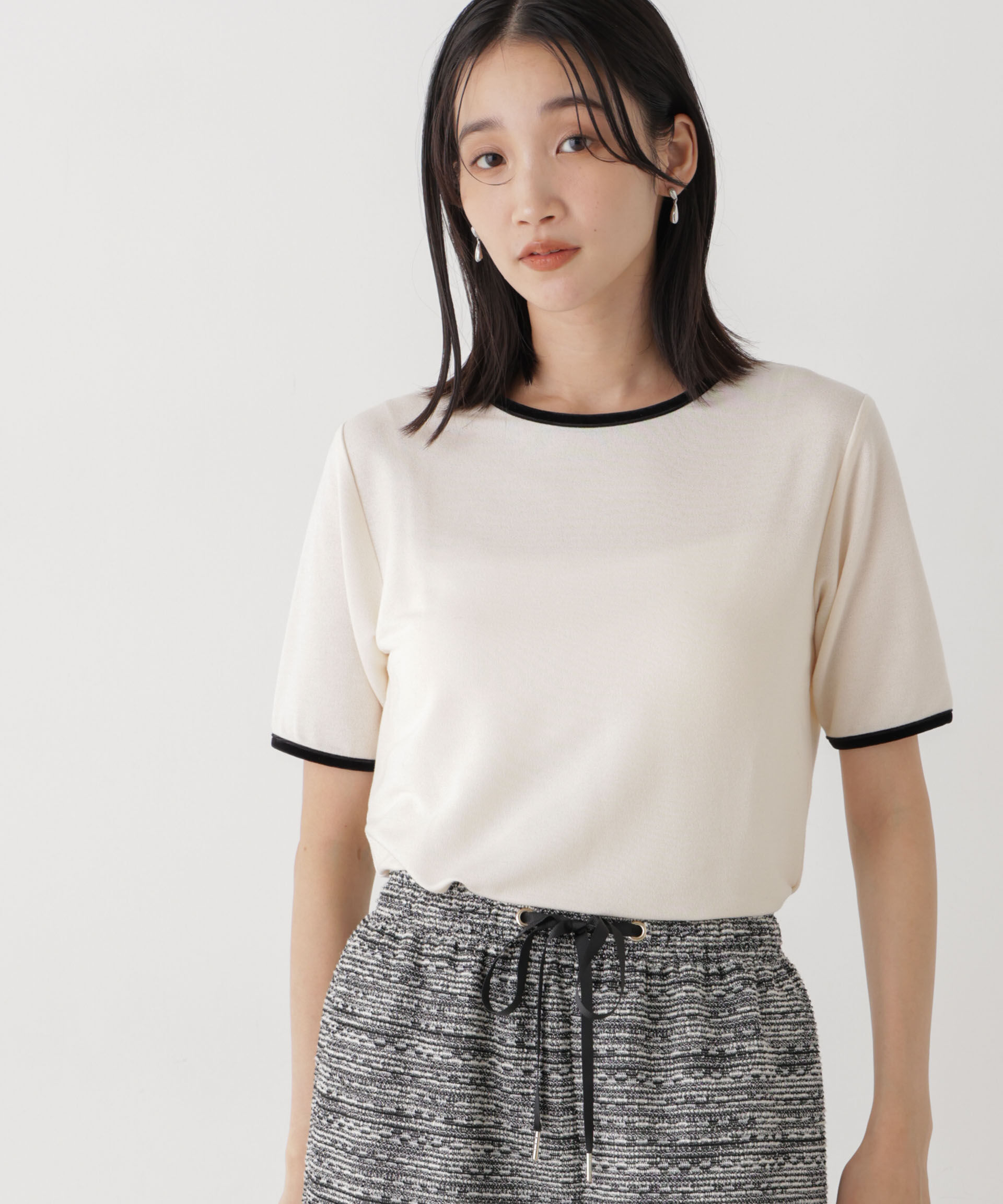NANO universe「WEB限定/ベロアパイピングリンガーTシャツ」|Tシャツ・カットソー|