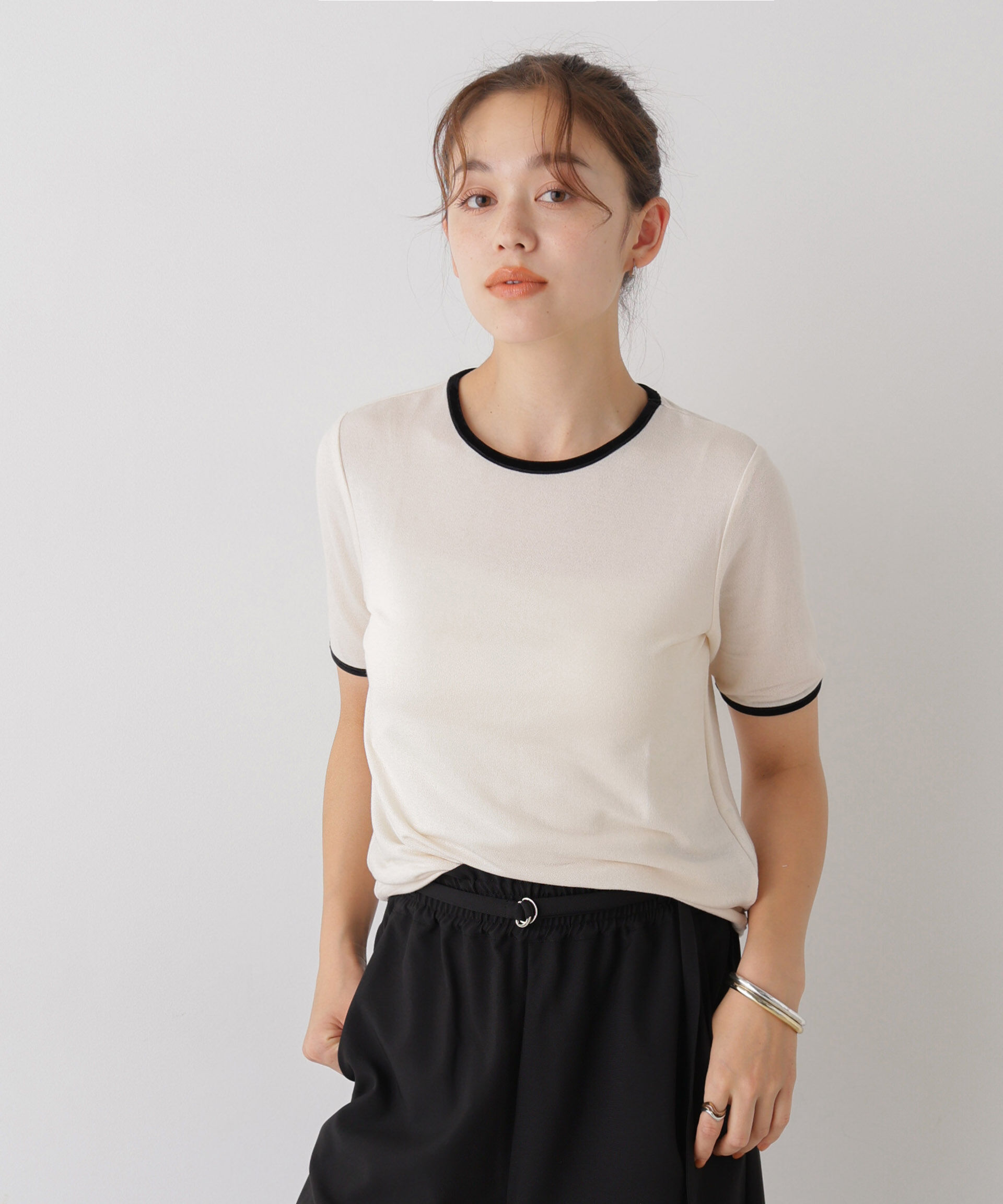 NANO universe「WEB限定/ベロアパイピングリンガーTシャツ」|Tシャツ・カットソー|