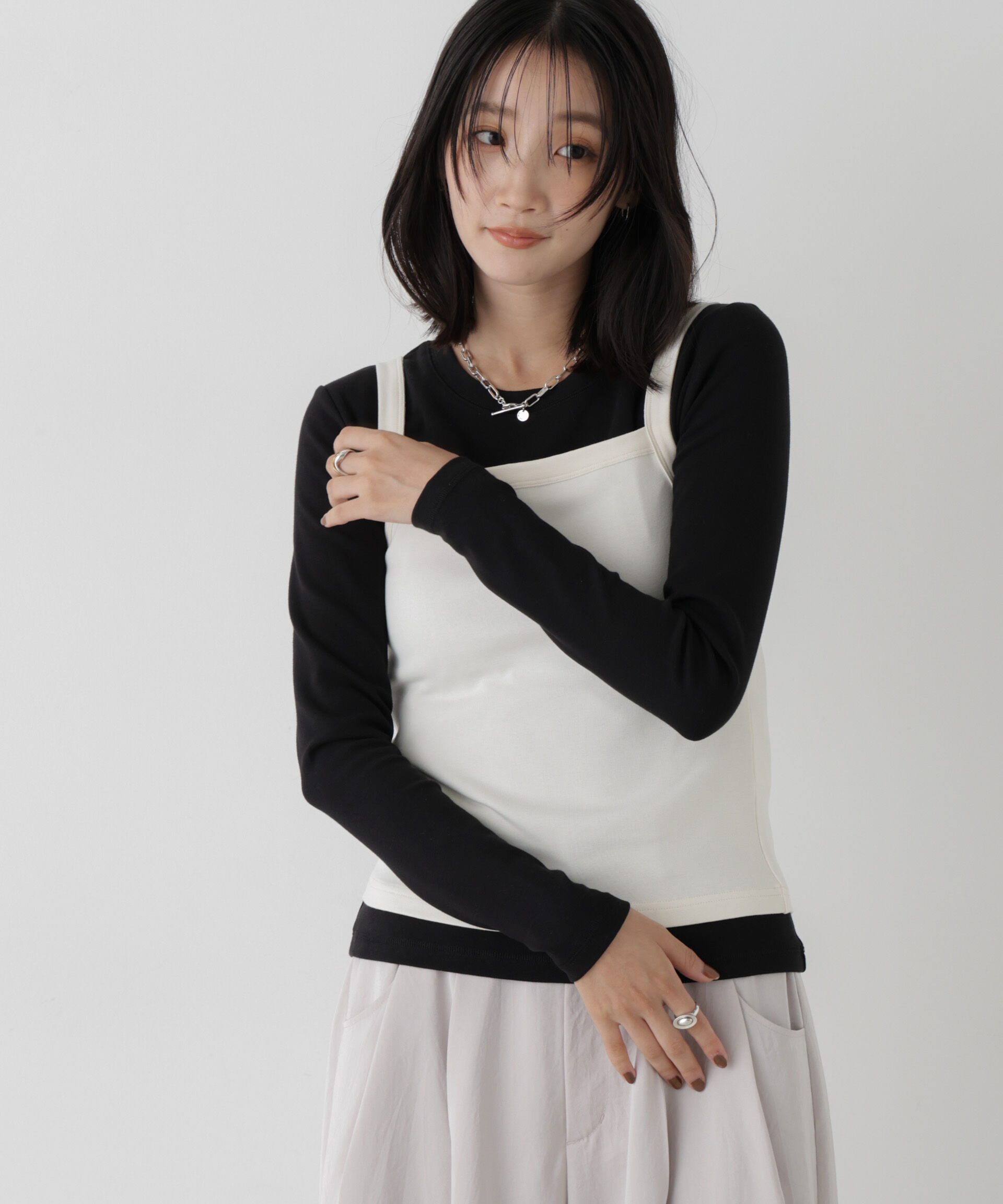 NANO universe「WEB限定/ロンT&times;キャミ カットレイヤードアンサンブルセット」|Tシャツ・カットソー|