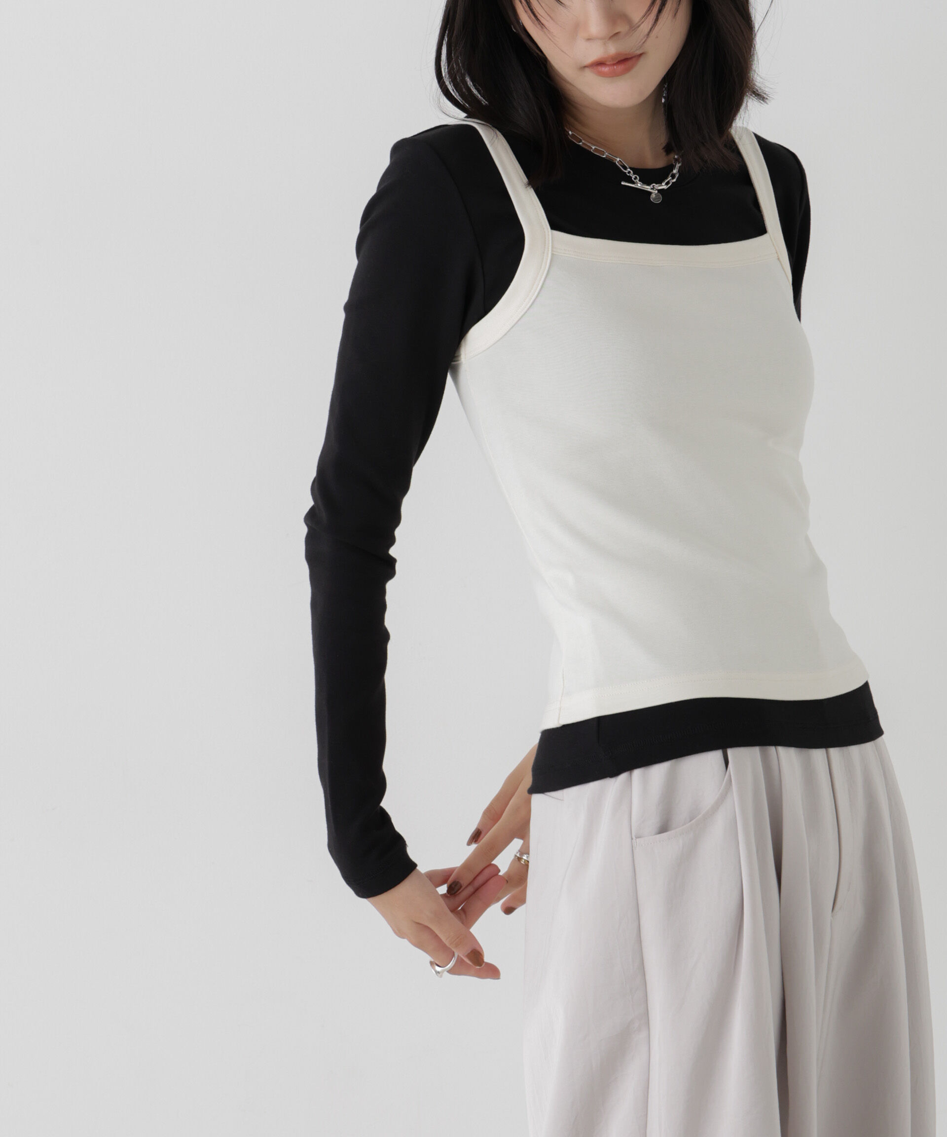 NANO universe「WEB限定/ロンT&times;キャミ カットレイヤードアンサンブルセット」|Tシャツ・カットソー|
